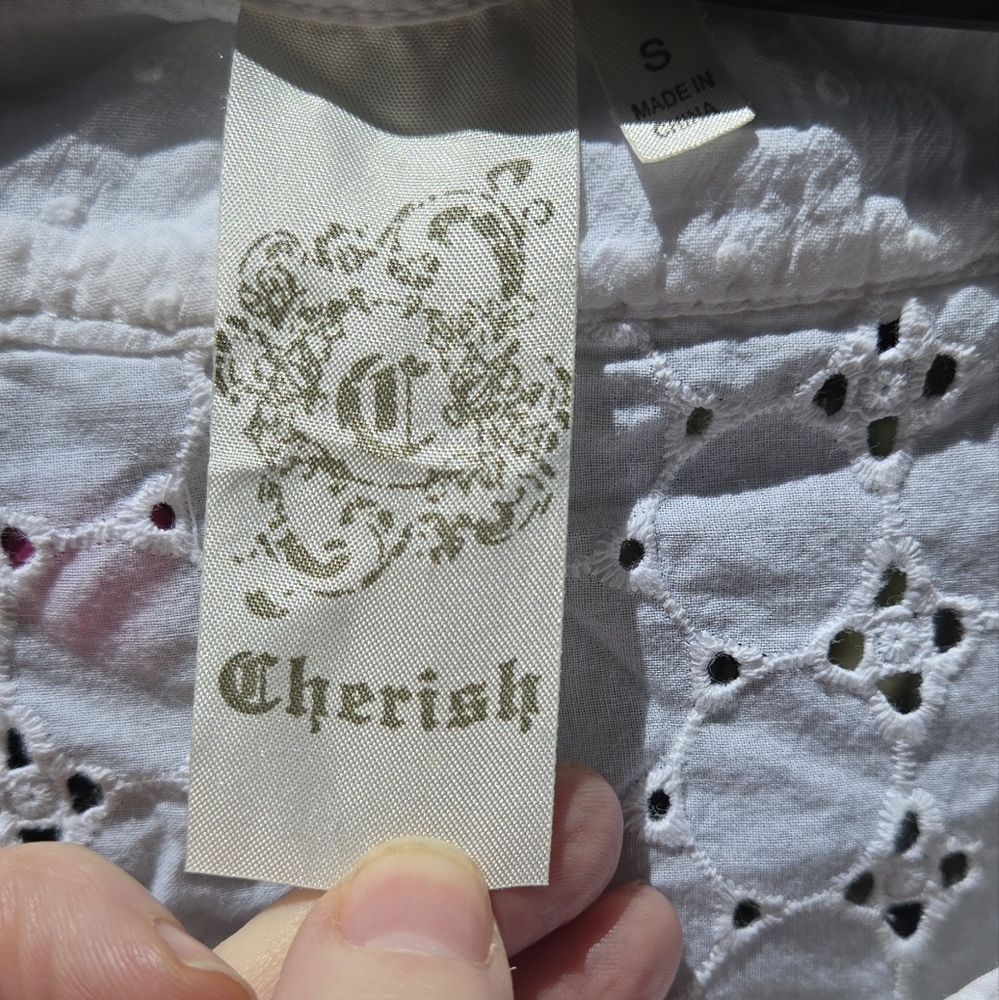 Cherish White Eyelet Cotton Short Sleeve Blouse SzS - Picture 4 of 8